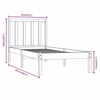 Sängram vit massiv furu 90x200 cm