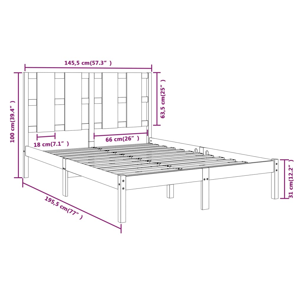 Sängram utan madrass 140x190 cm massiv furu