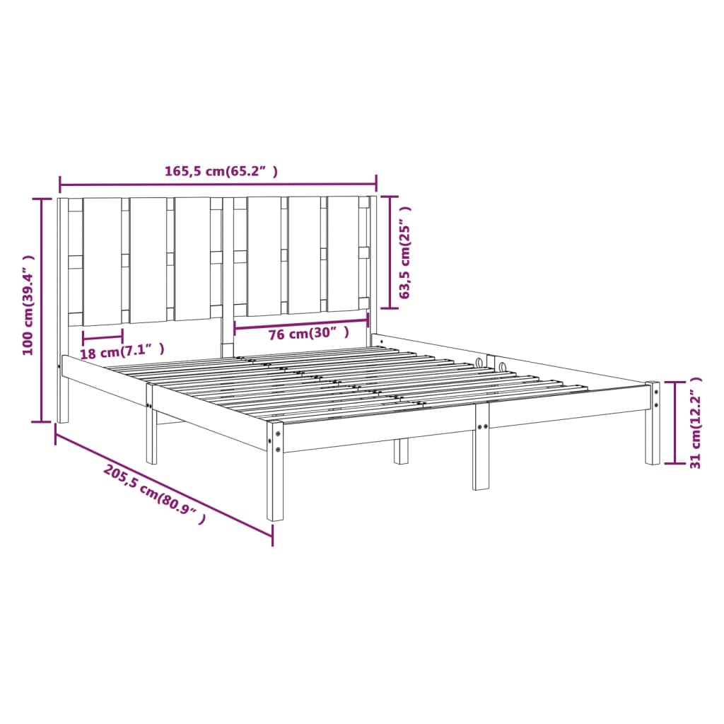 Sängram vit massiv furu 160x200 cm