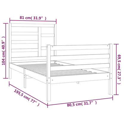 Sängram vit massivt trä 75x190 cm