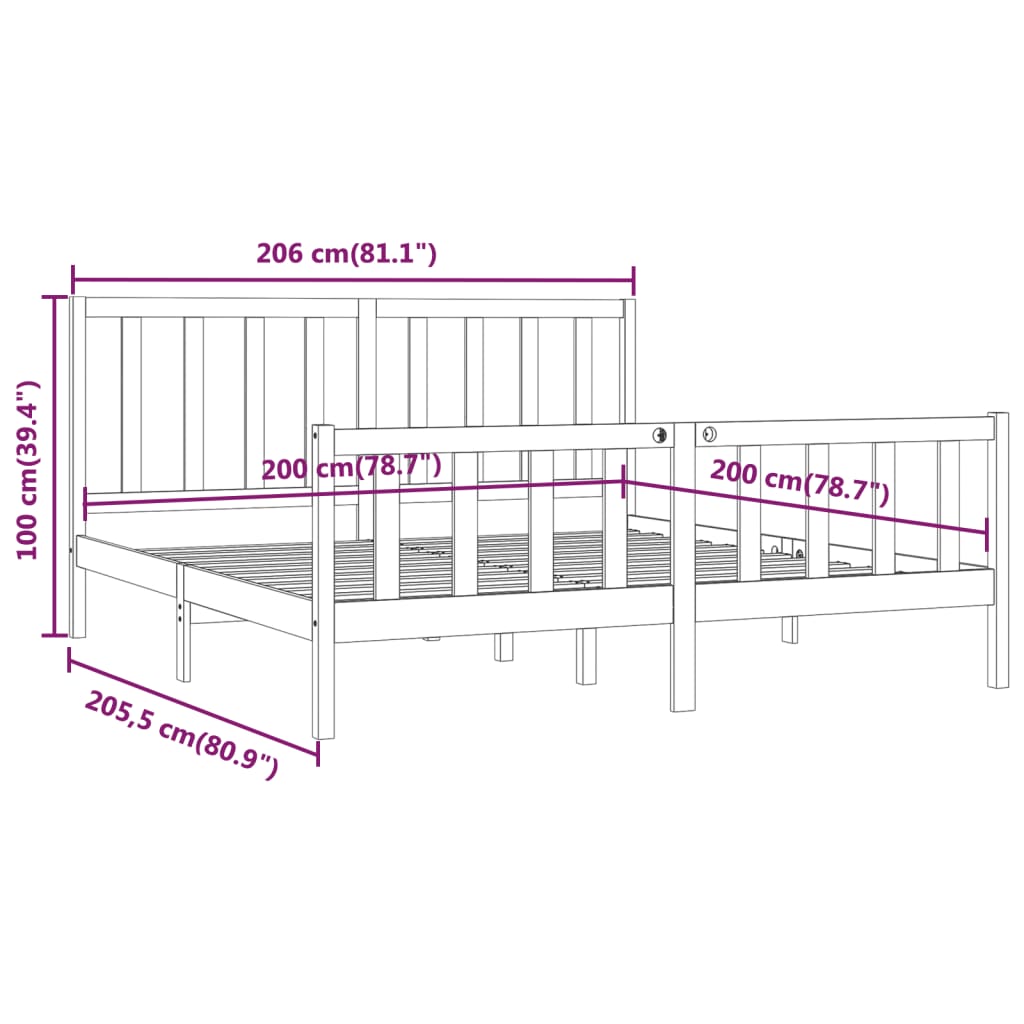 Sängram honungsbrun massivt trä 200x200 cm