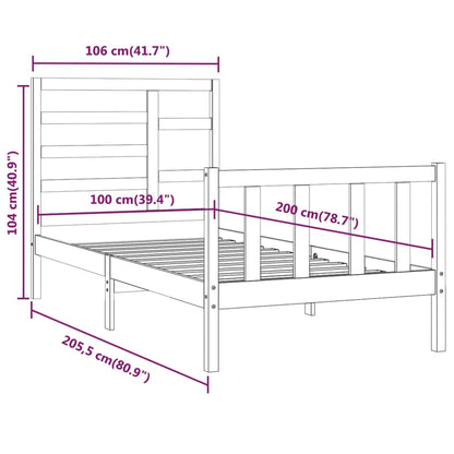 Sängram utan madrass 100x200 cm massiv furu