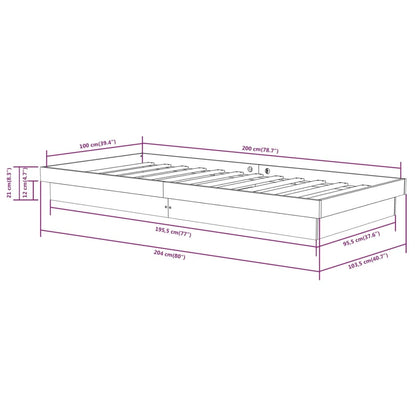 Sängram vit massivt trä 100x200 cmmassiv