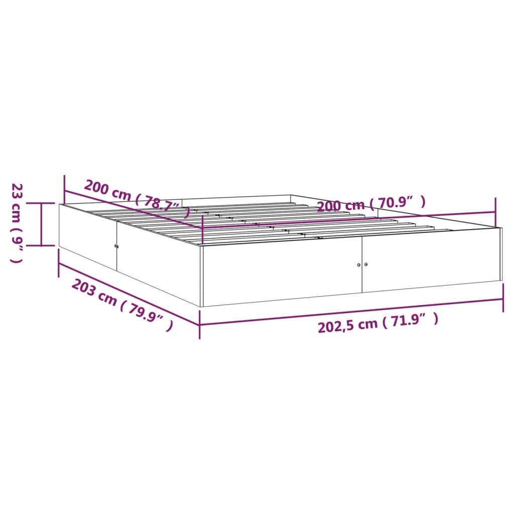 Sängram utan madrass massivt trä 200x200cm