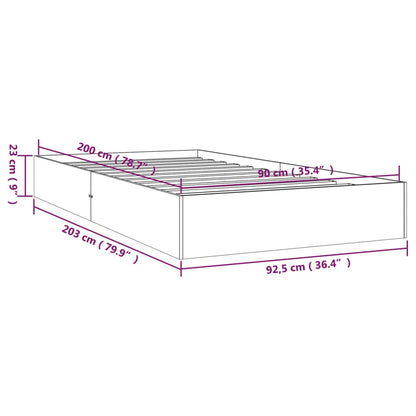 Sängram vit massivt trä 90x200 cm