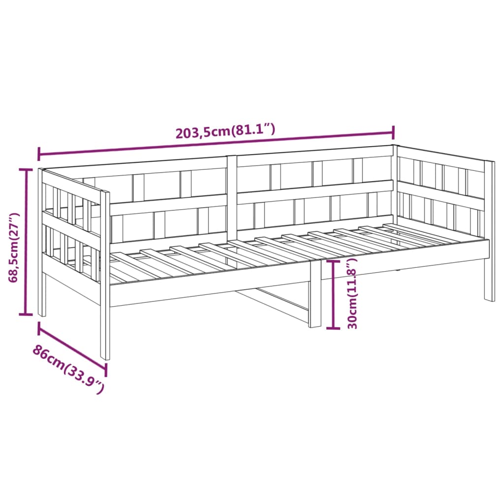 Dagbädd vit 80x200 cm massiv furu