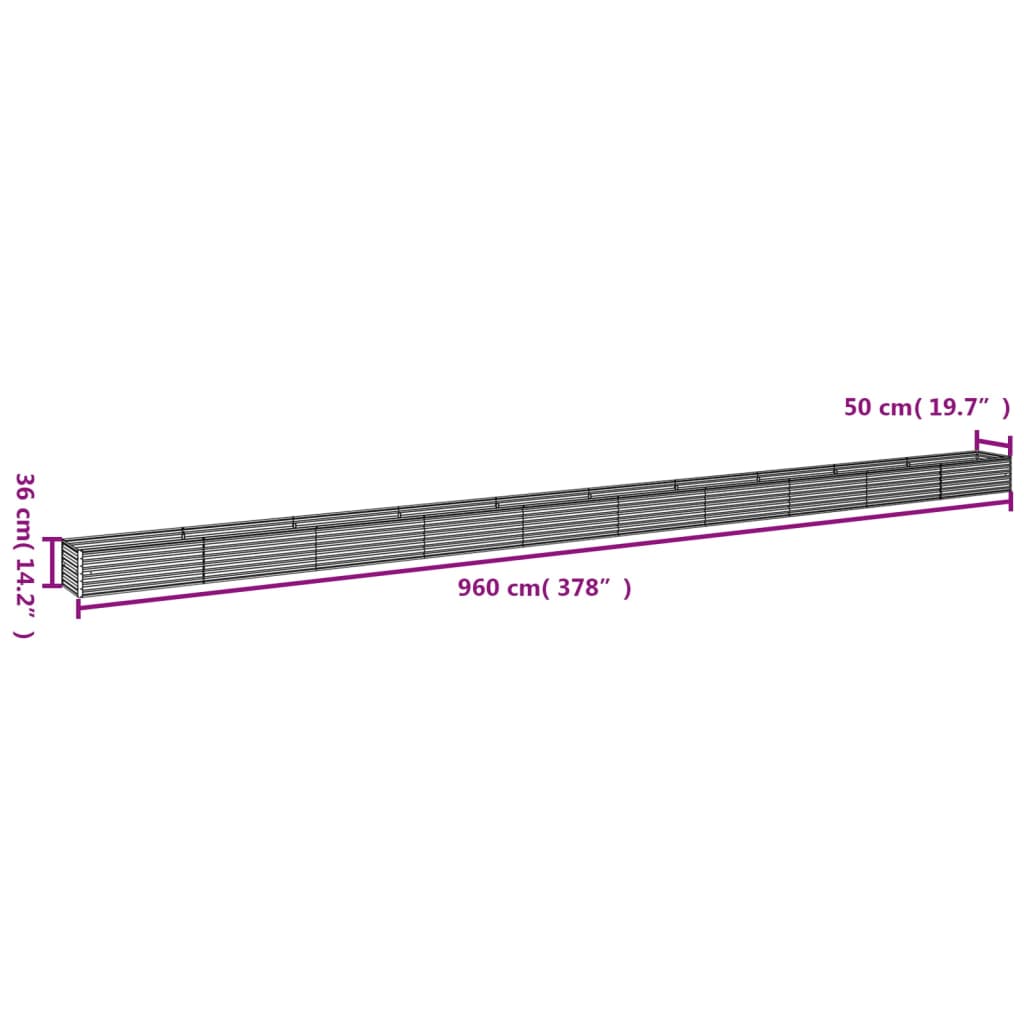Odlingslåda 960x50x36 cm rosttrögt stål
