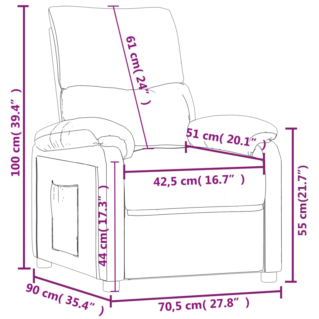 Reclinerfåtölj gräddvit tyg