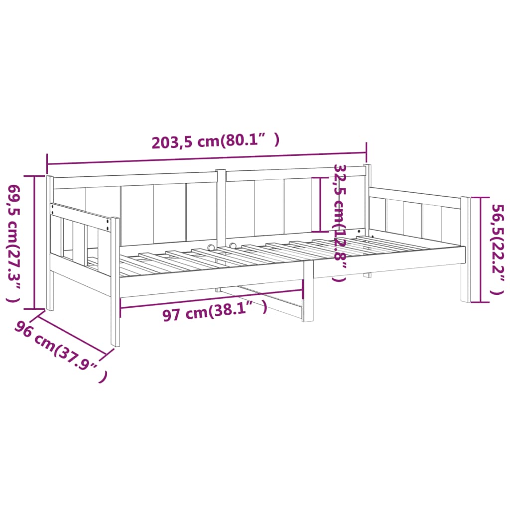 Dagbädd honungsbrun 90x200 cm massiv furu