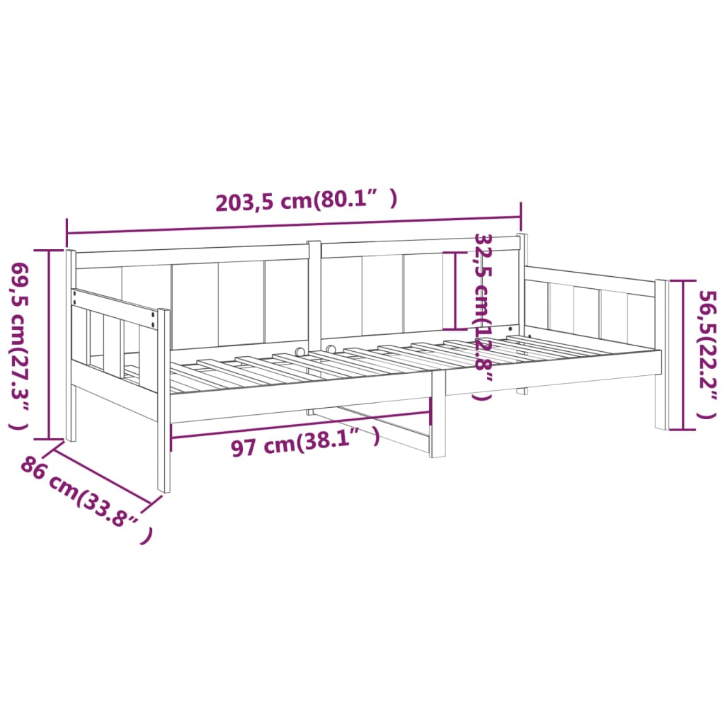 Dagbädd honungsbrun 80x200 cm massiv furu