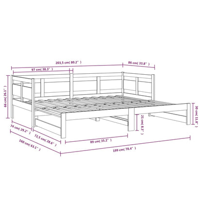 Bäddsoffa svart massiv furu 2x(80x200) cm