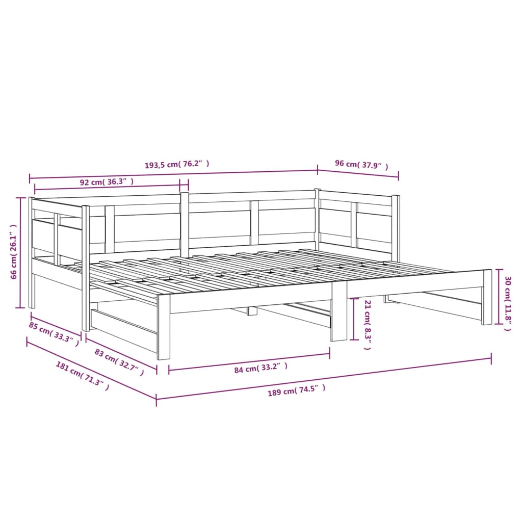 Bäddsoffa svart massiv furu 2x(90x190) cm