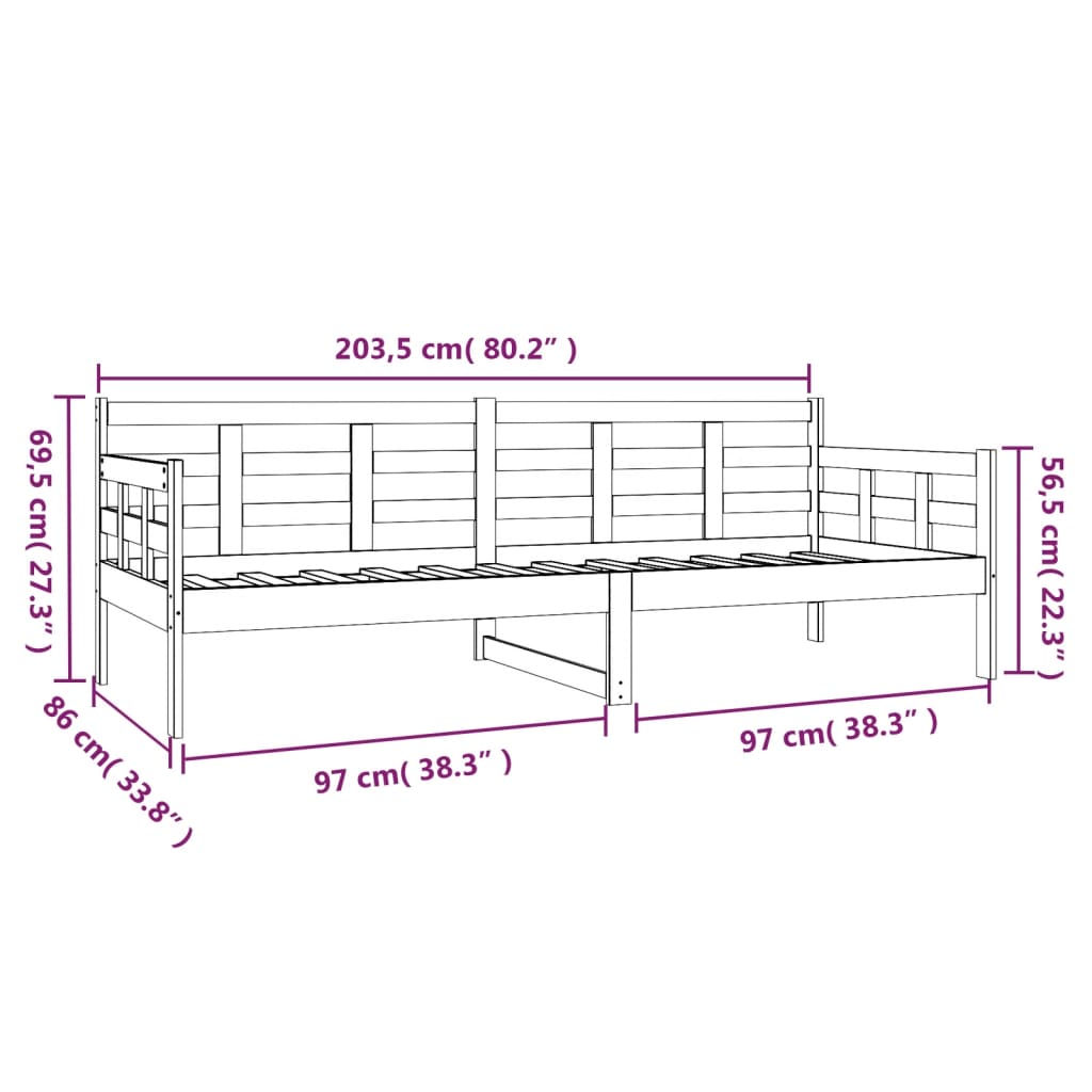 Dagbädd vit 80x200 cm massiv furu