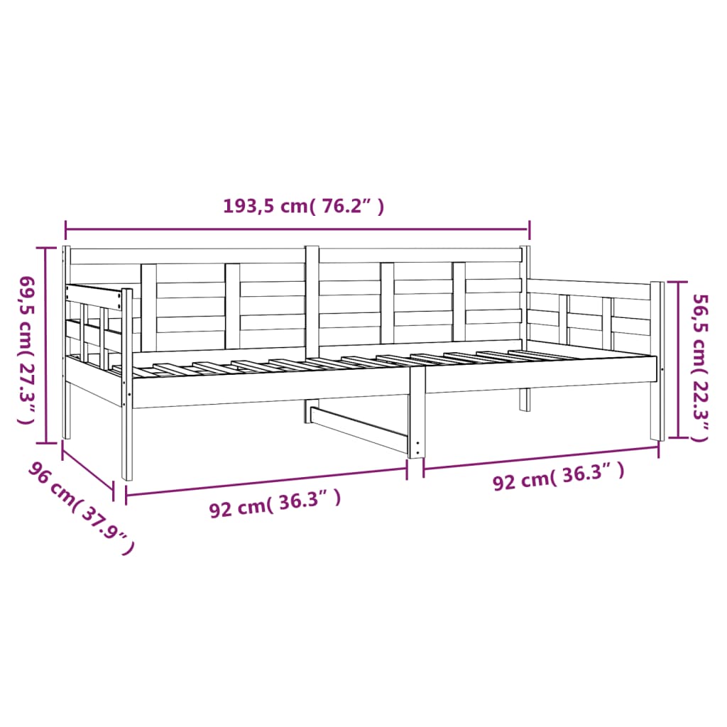 Dagbädd svart massiv furu 90x190 cm