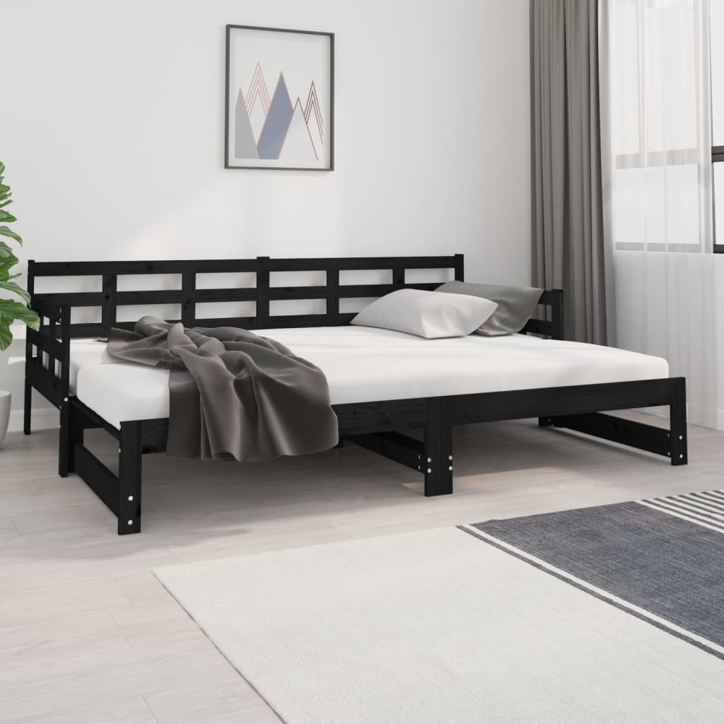 Bäddsoffa svart massiv furu 2x(80x200) cm