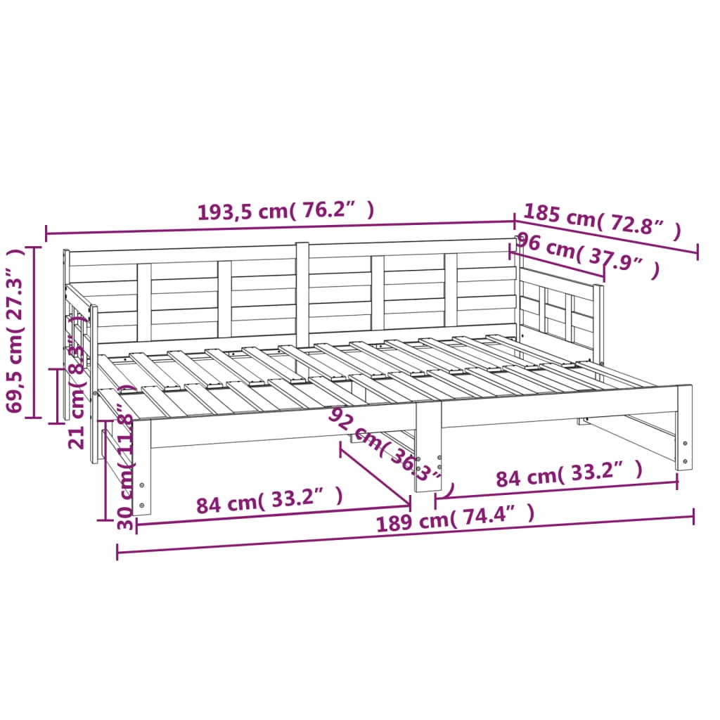 Bäddsoffa vit massiv furu 2x(90x190) cm