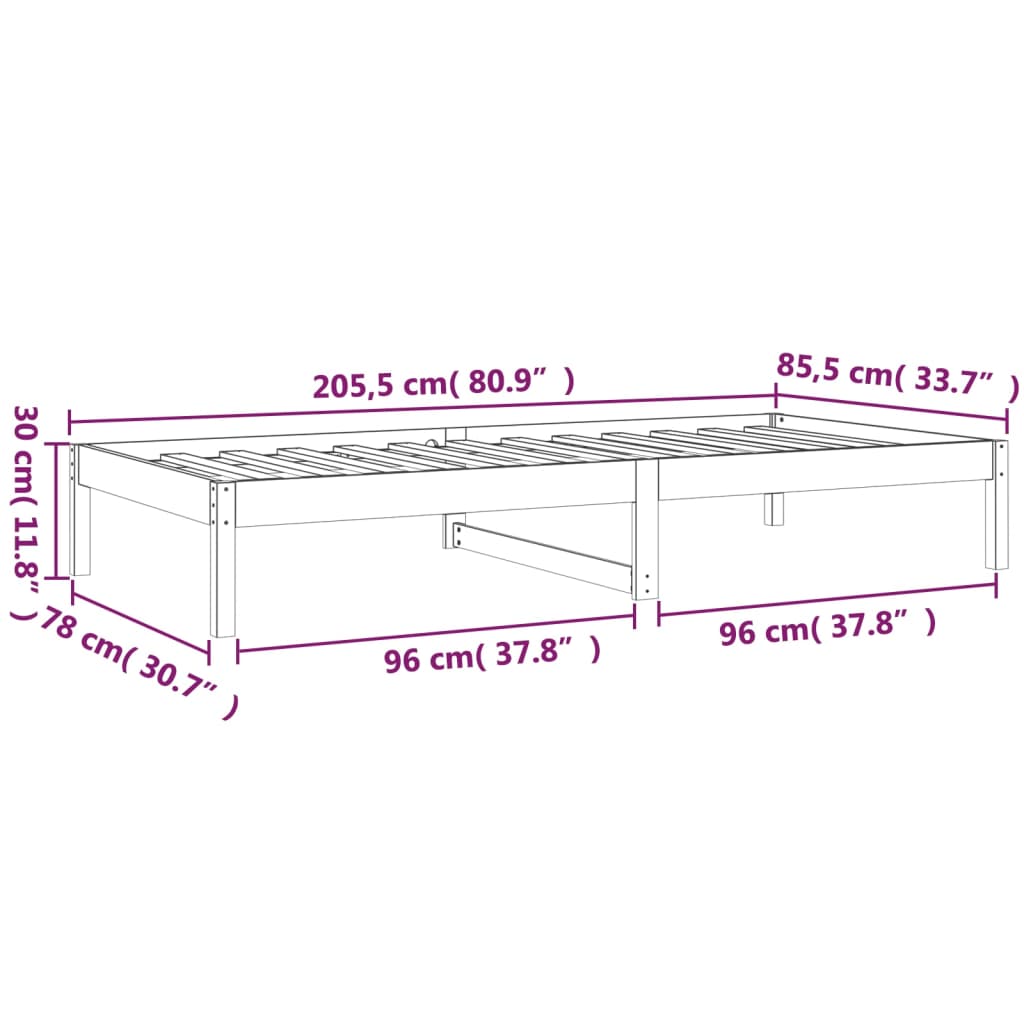 Dagbädd utan madrass vit 80x200 cm massiv furu