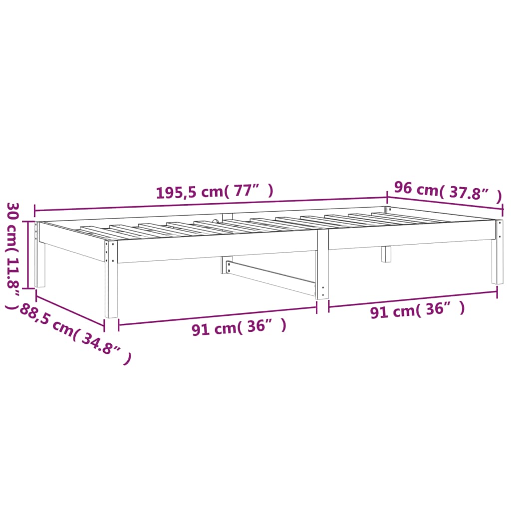 Dagbädd 90x190 cm massiv furu