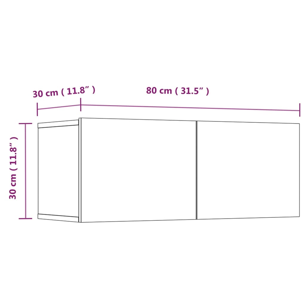 Tv-bänkar 2 st svart 80x30x30 cm konstruerat trä