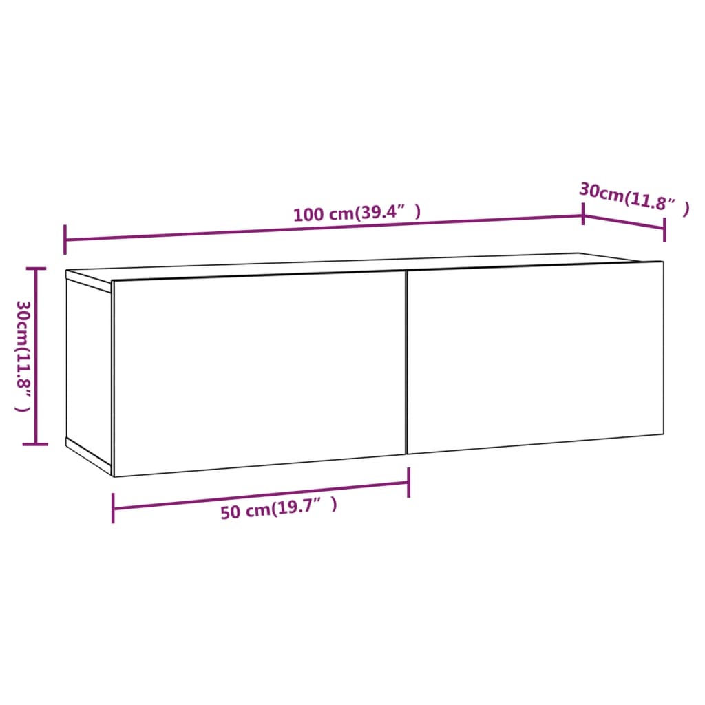 Väggmonterade tv-bänkar 2 st svart 100x30x30 cm konstruerat trä