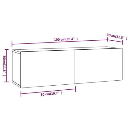 Väggmonterade tv-bänkar 2 st svart 100x30x30 cm konstruerat trä