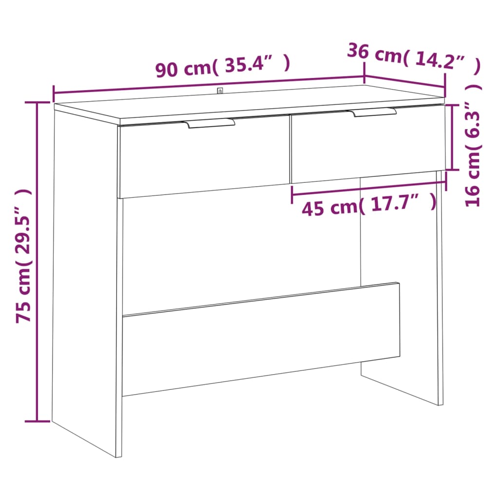 Konsolbord vit 90x36x75 cm konstruerat trä