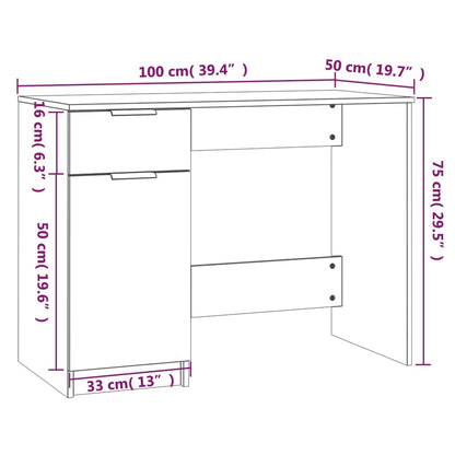 Skrivbord vit 100x50x75 cm konstruerat trä