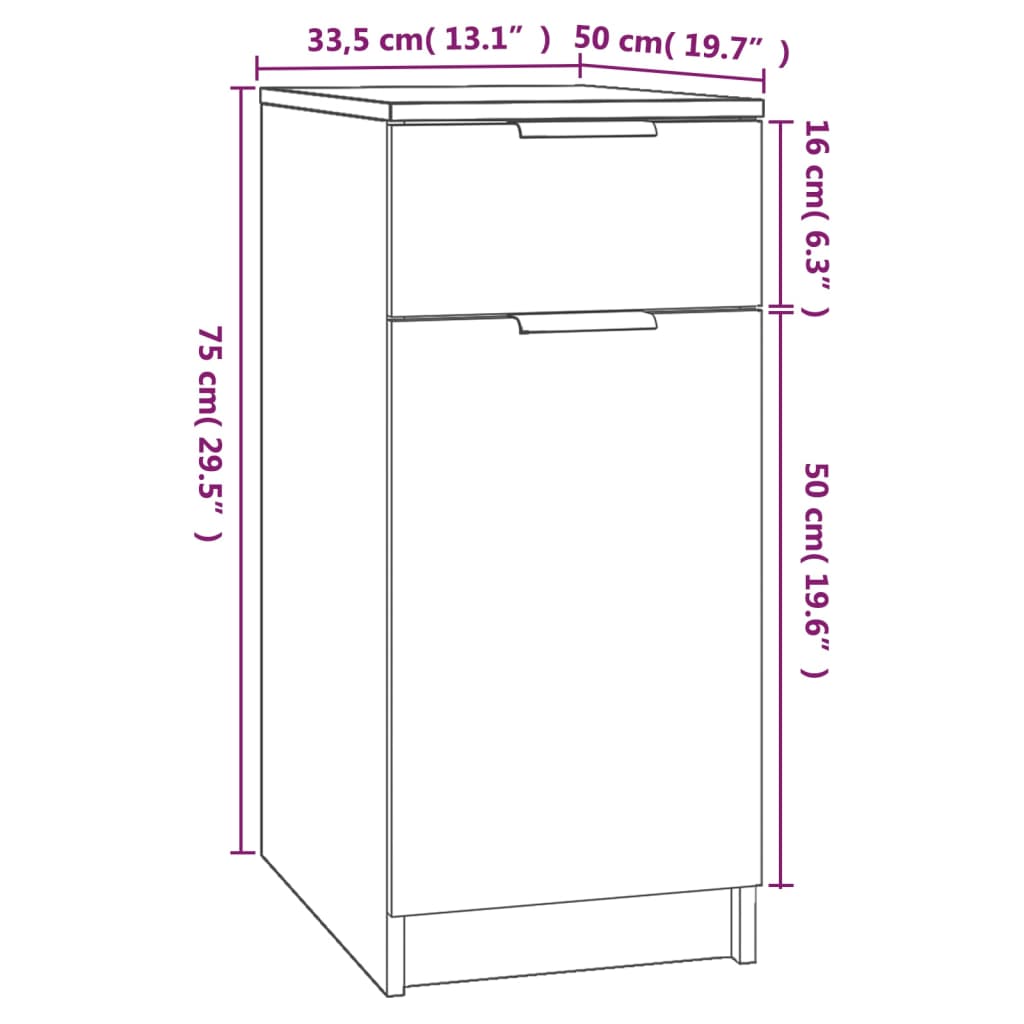 Skrivbordsskåp vit 33,5x50x75 cm konstruerat trä