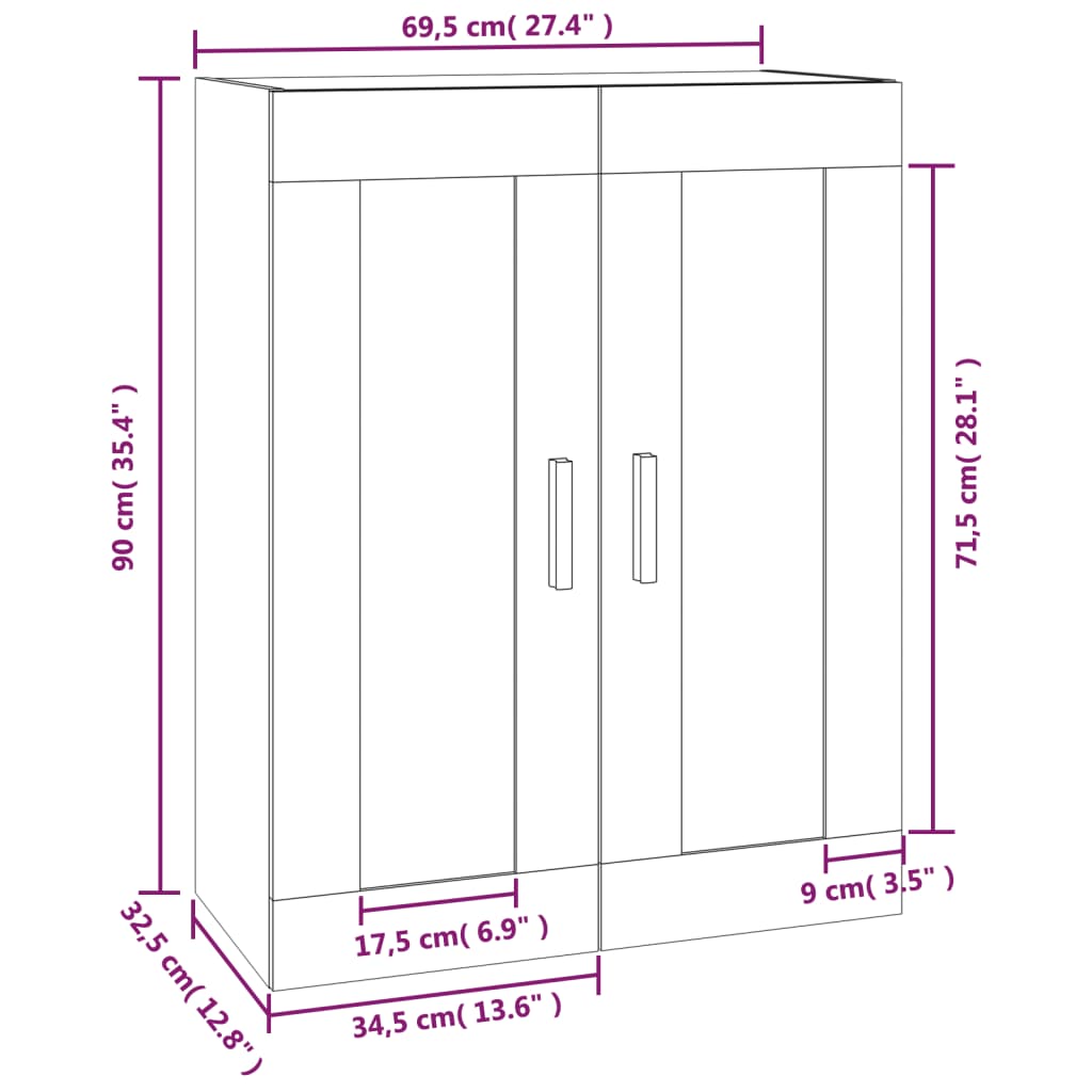 Väggskåp vit 69,5x32,5x90 cm konstruerat trä