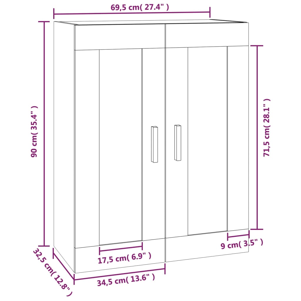 Väggskåp vit högglans 69,5x32,5x90 cm konstruerat trä