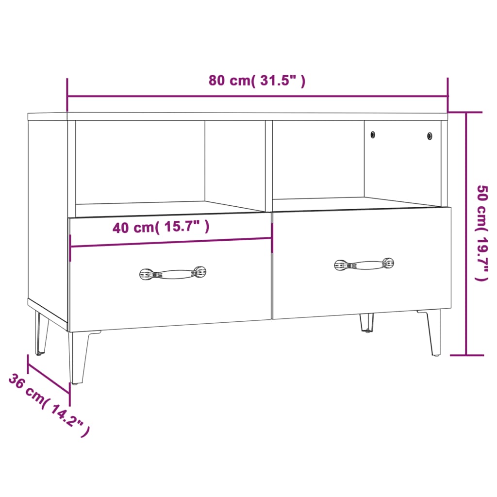 Tv-bänk sonoma ek 80x36x50 cm konstruerat trä