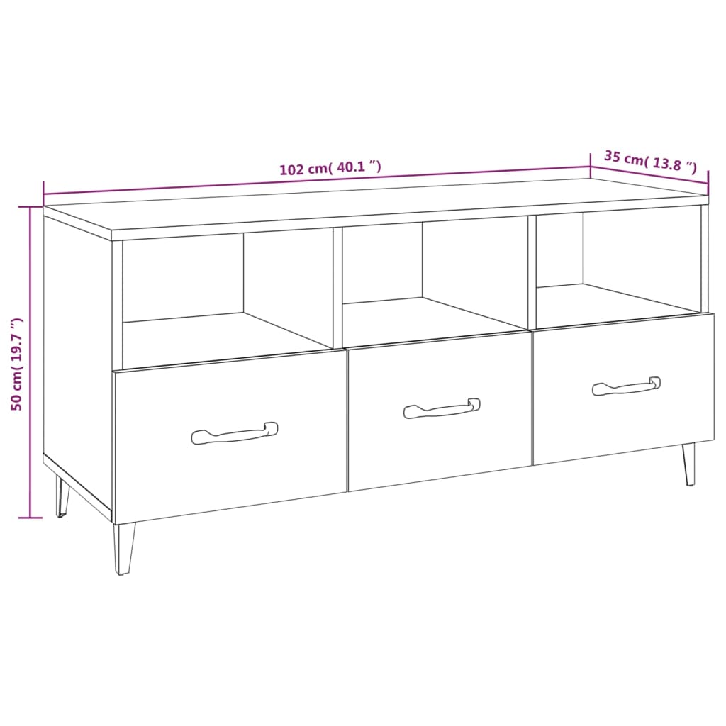 Tv-bänk sonoma-ek 102x35x50 cm konstruerat trä