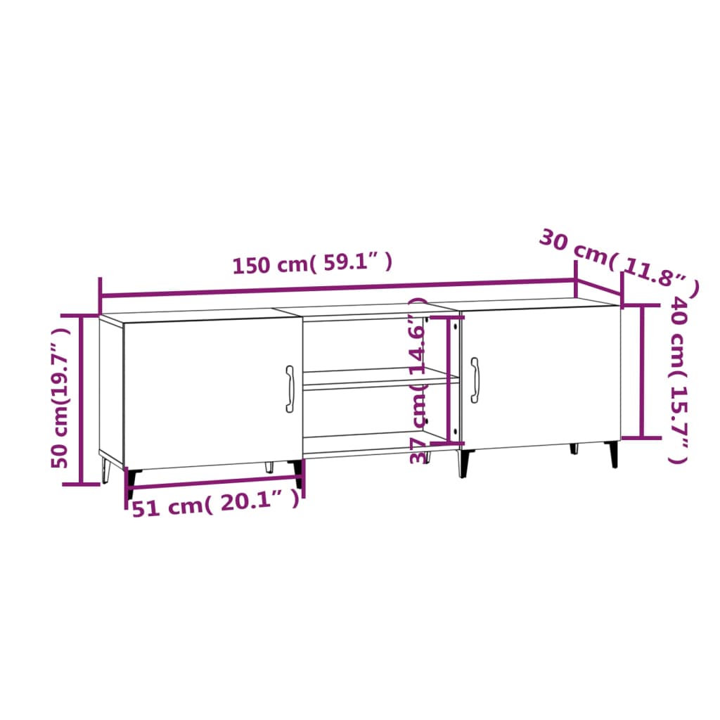 Tv-bänk vit 150x30x50 cm konstruerat trä