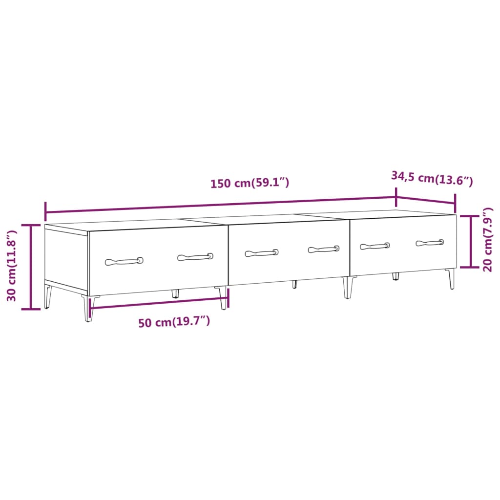 Tv-bänk sonoma-ek 150x34,5x30 cm konstruerat trä