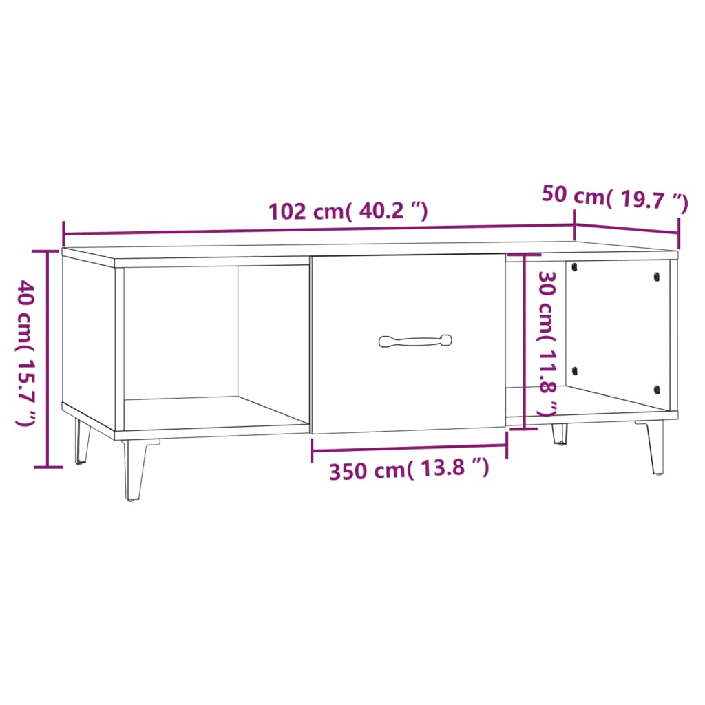 Soffbord vit 102x50x40 cm konstruerat trä