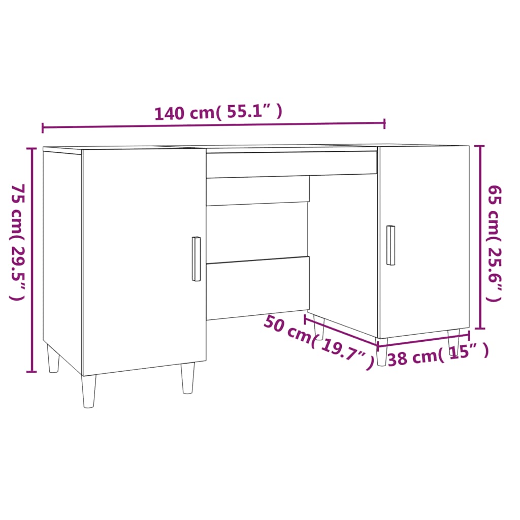 Skrivbord vit 140x50x75 cm konstruerat trä