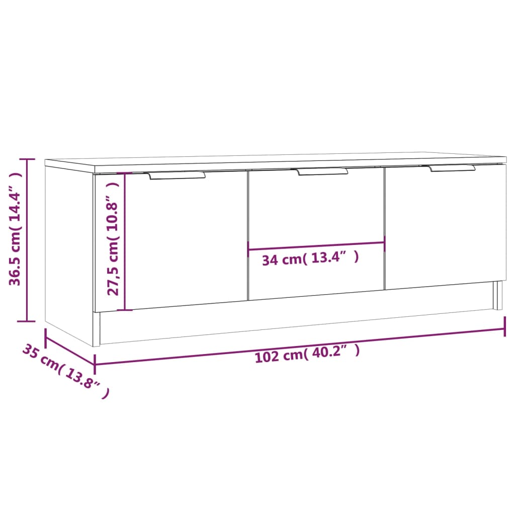 TV-bänk brun ek 102x35x36,5 cm konstruerat trä