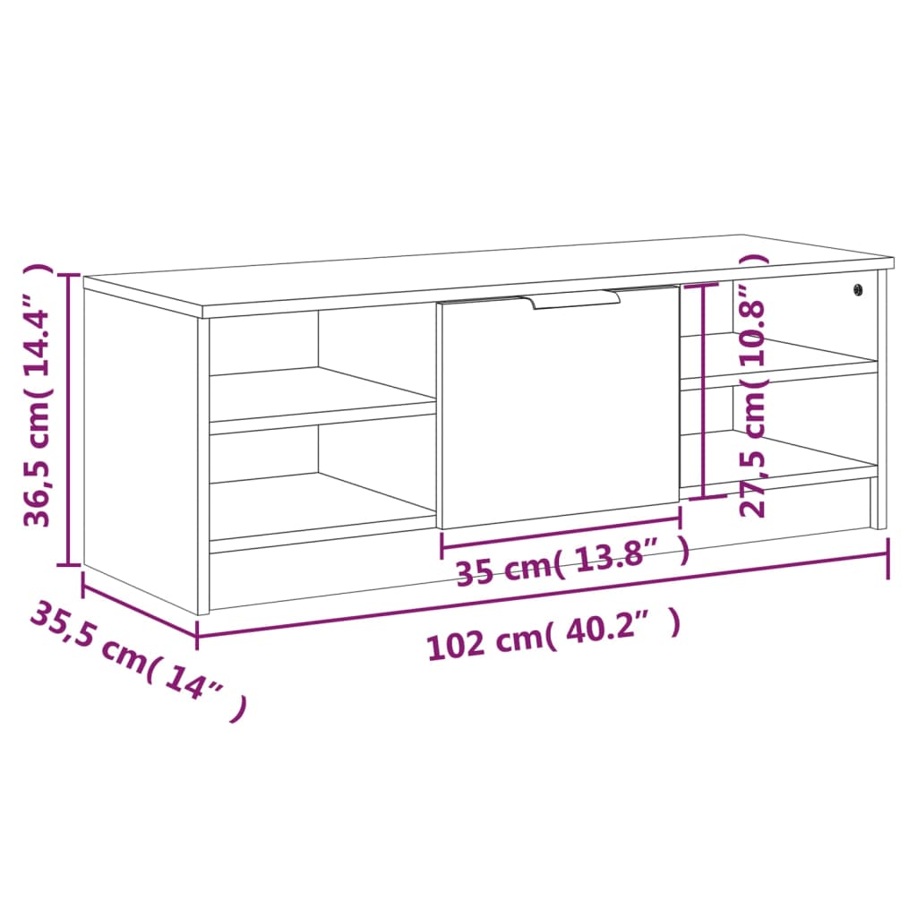 Tv-bänk brun ek 102x35,5x36,5 cm konstruerat trä