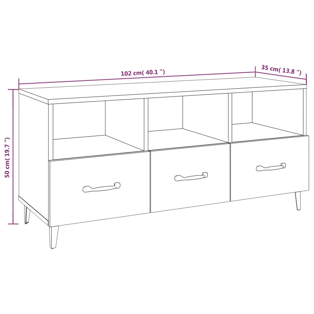 Tv-bänk rökfärgad ek 102x35x50 cm konstruerat trä