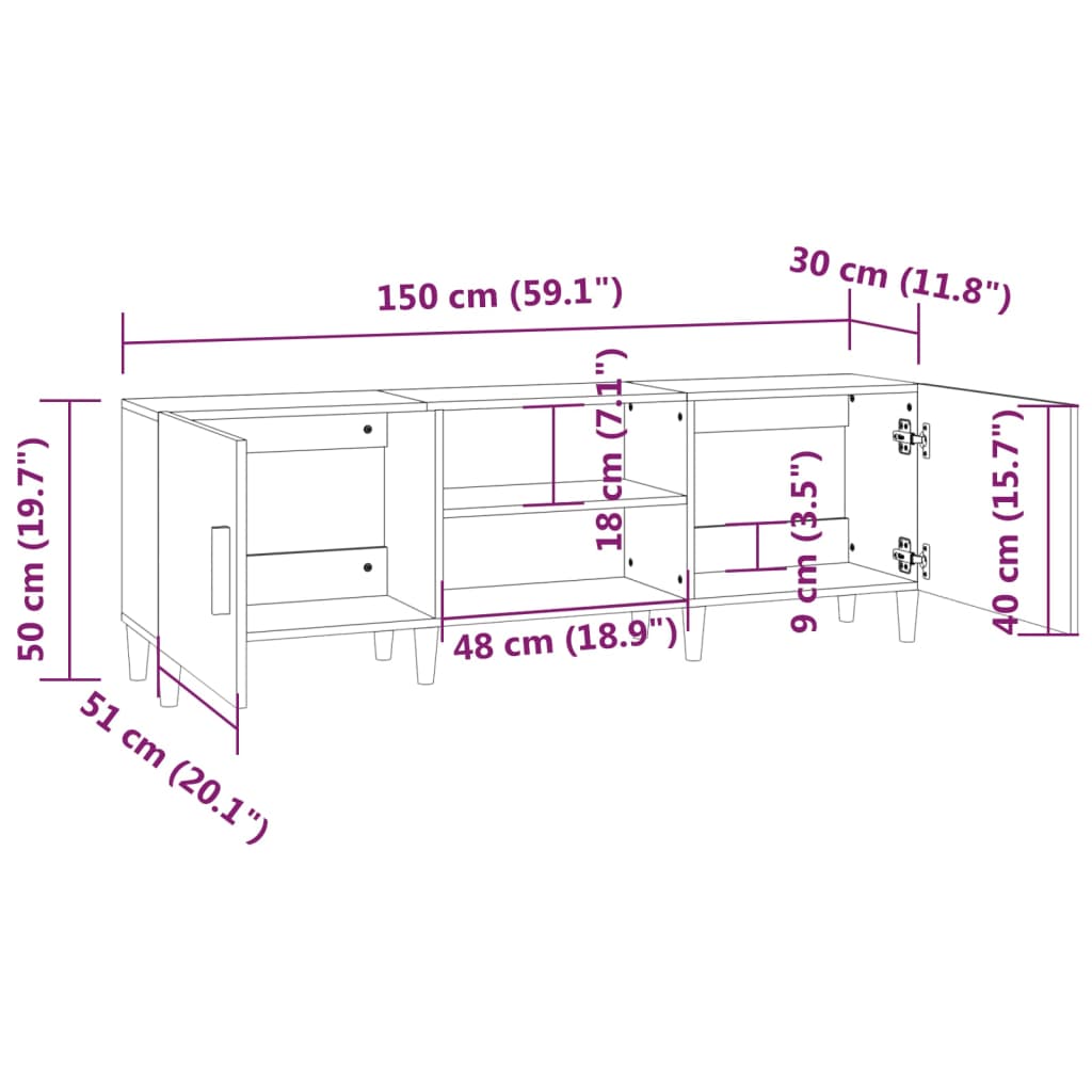 Tv-bänk rökfärgad ek 150x30x50 cm konstruerat trä