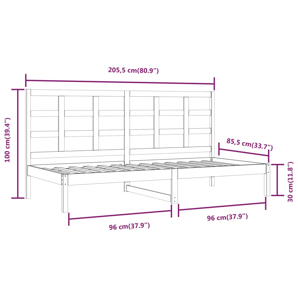 Dagbädd utan madrass vit 80x200 cm massiv furu