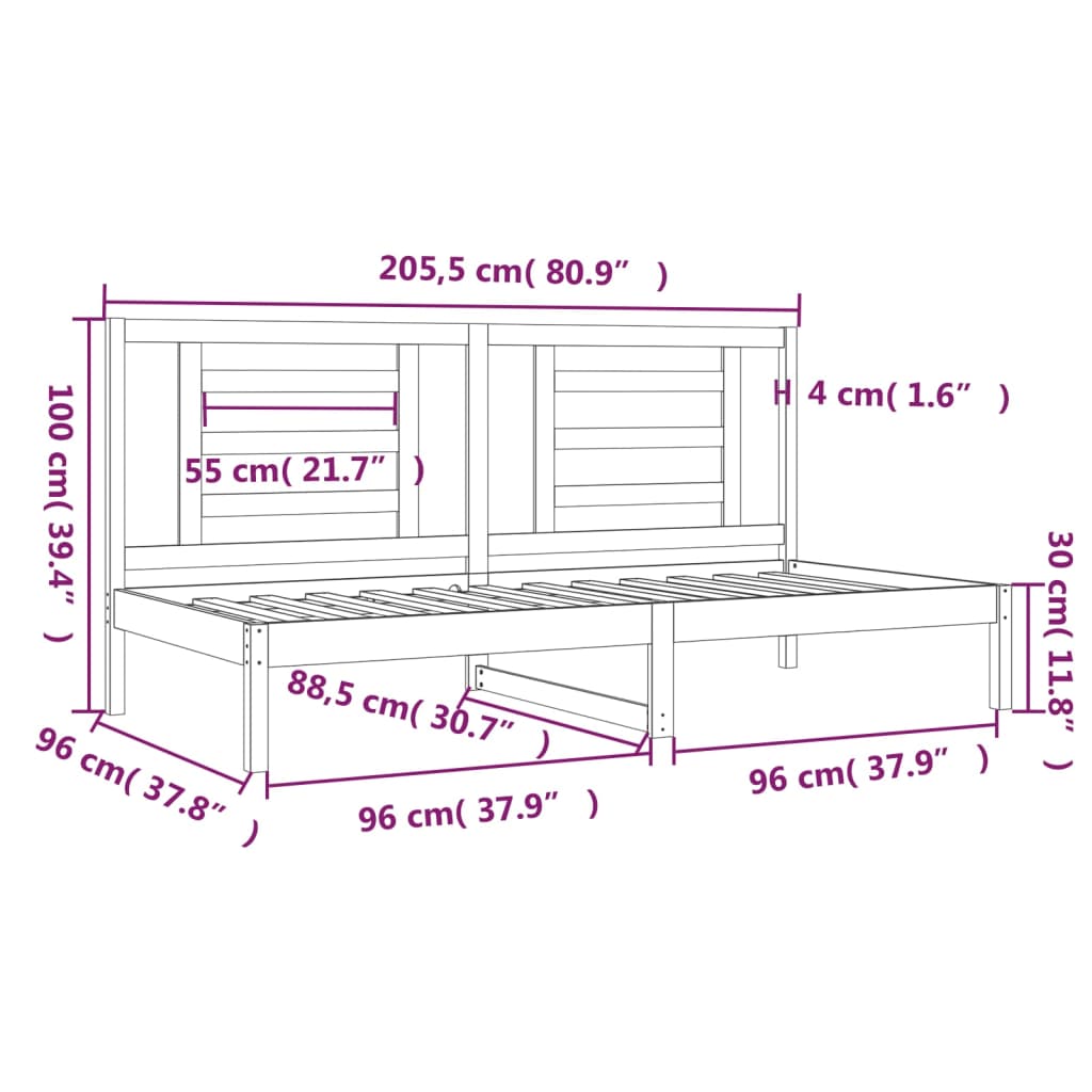 Dagbädd utan madrass vit 90x200 cm massiv furu