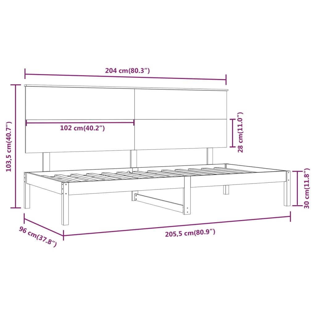 Dagbädd utan madrass vit 90x200 cm massiv furu