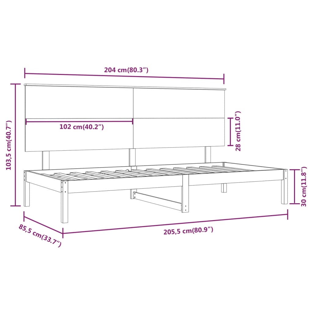 Dagbädd utan madrass vit 80x200 cm massiv furu