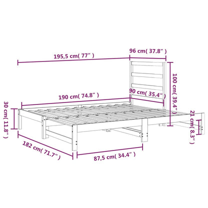 Utdragbar dagbädd vit 2x(90x190) cm massiv furu