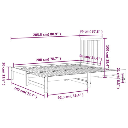 Utdragbar dagbädd vit 2x(90x200) cm massiv furu