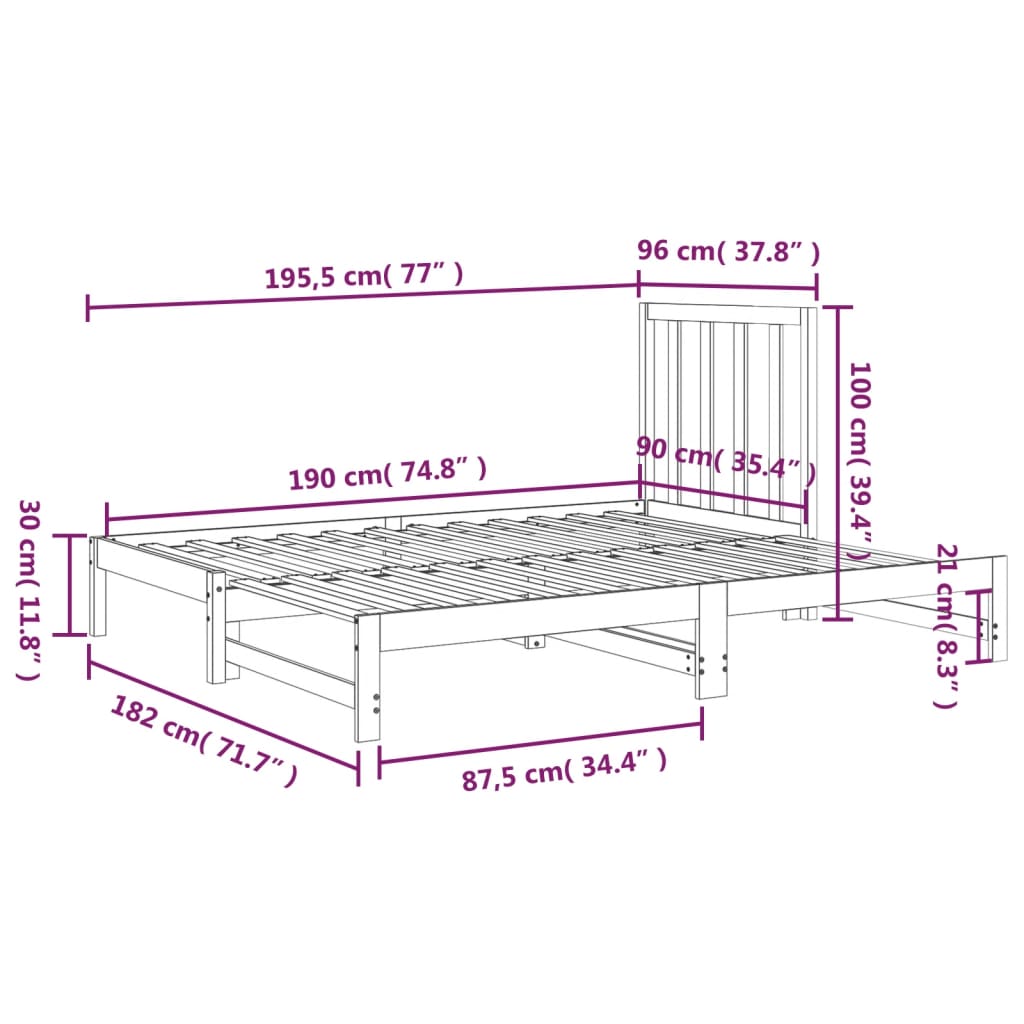 Utdragbar dagbädd vit 2x(90x190) cm massiv furu