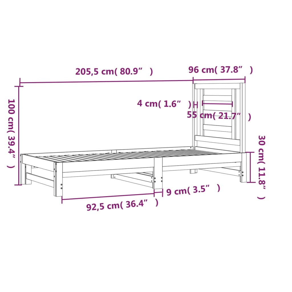 Utdragbar dagbädd vit 2x(90x200) cm massiv furu