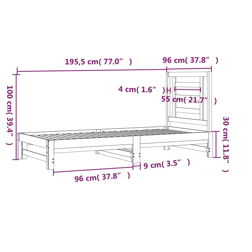 Utdragbar dagbädd 2x(90x190) cm massiv furu