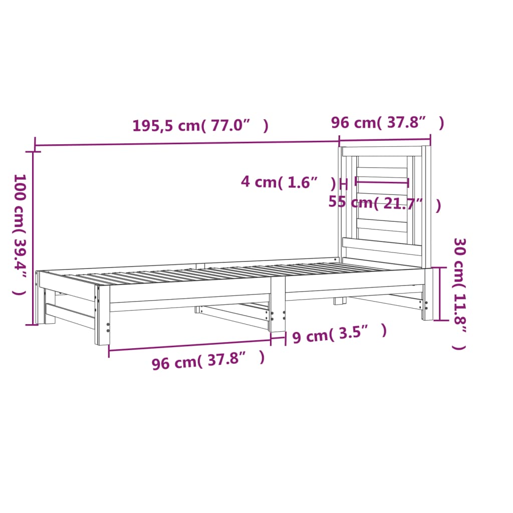 Utdragbar dagbädd vit 2x(90x190) cm massiv furu